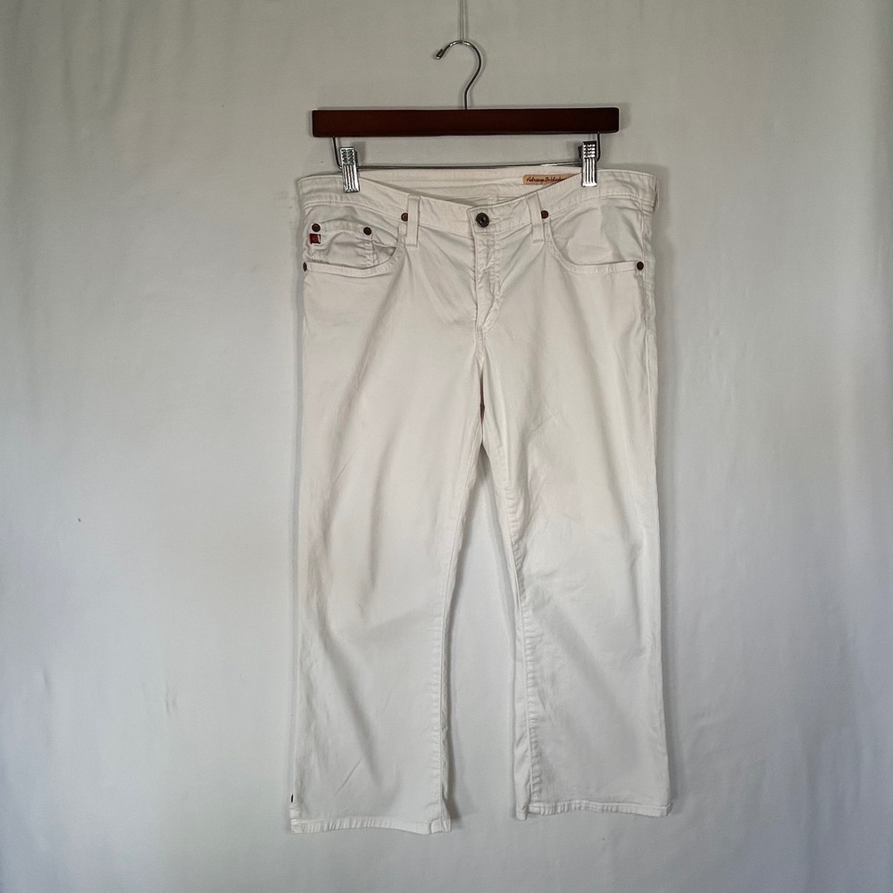 AG Adriano Goldschmied White Denim Crop Pants Mid Rise Button Fly Size 31